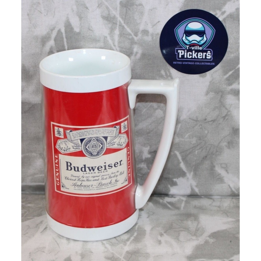 1970s USA Made Thermo-Serv Budweiser Logo Beer Sign Beer Mug Stein Plastic